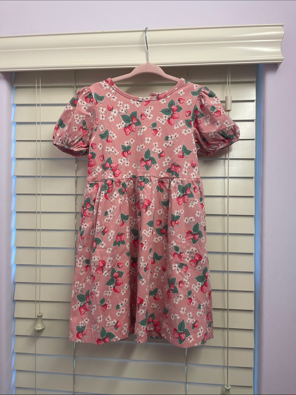 Mini Boden Pink Strawberry & Floral Puff-Sleeve Dress